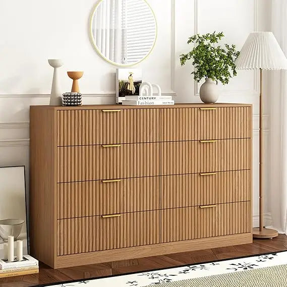 8 Drawer Modern Fluted Dresser Chest of Drawers for Bedroom Storage