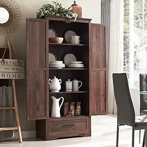72 Inch Tall Wood Storage Cabinet Farmhouse Pantry Adjustable Shelves