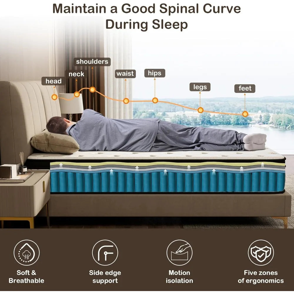 Ljustra 12 Inch Queen Memory Foam Hybrid Mattress for Comfort