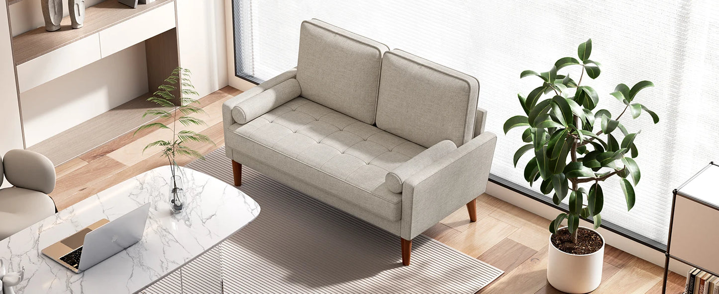 Modern 48" Linen Loveseat Sofa 2-Seater Couch with Pillow for Small Spaces Apartment