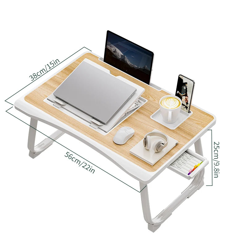Portable Adjustable Height Foldable Laptop Bed Desk with Storage