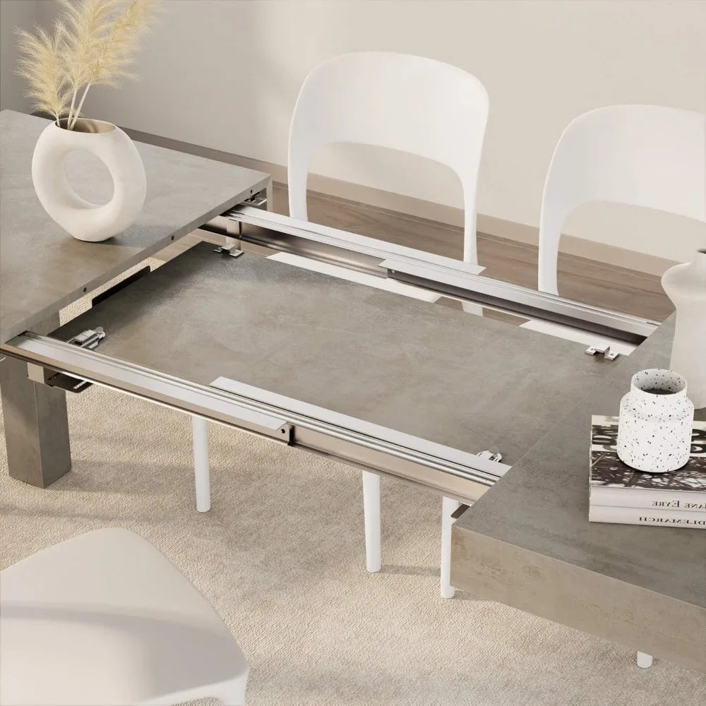 Ljustra Extendable Dining Table 47 to 79 Inch Modern Grey Concrete Effect