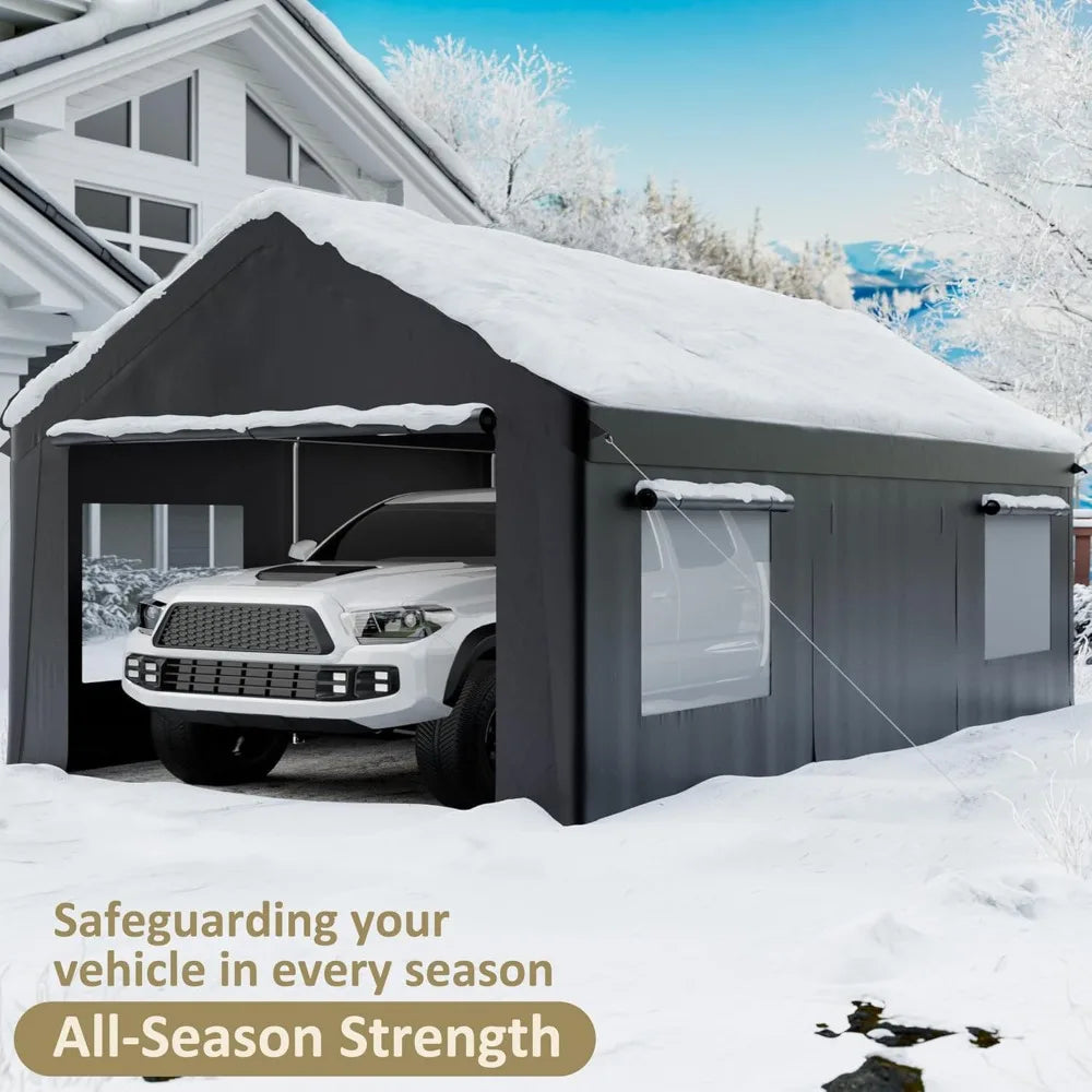 Heavy Duty Portable Garage Carport 12x20 with Roll-Up Windows
