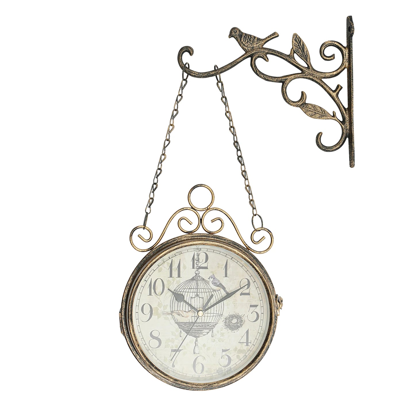 Double Sided Iron Wall Clock Vintage Round Design for Living Room Decor