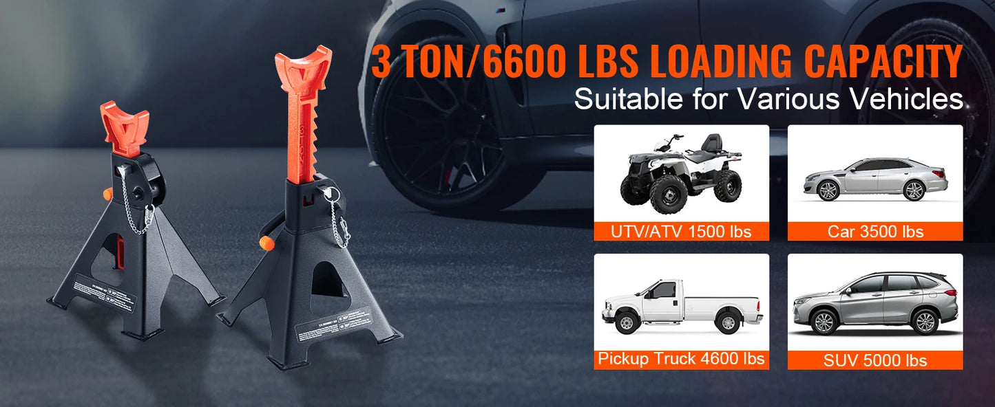 Ljustra 3 Ton Car Jack Stands Adjustable Double Locking SUV Pickup Truck