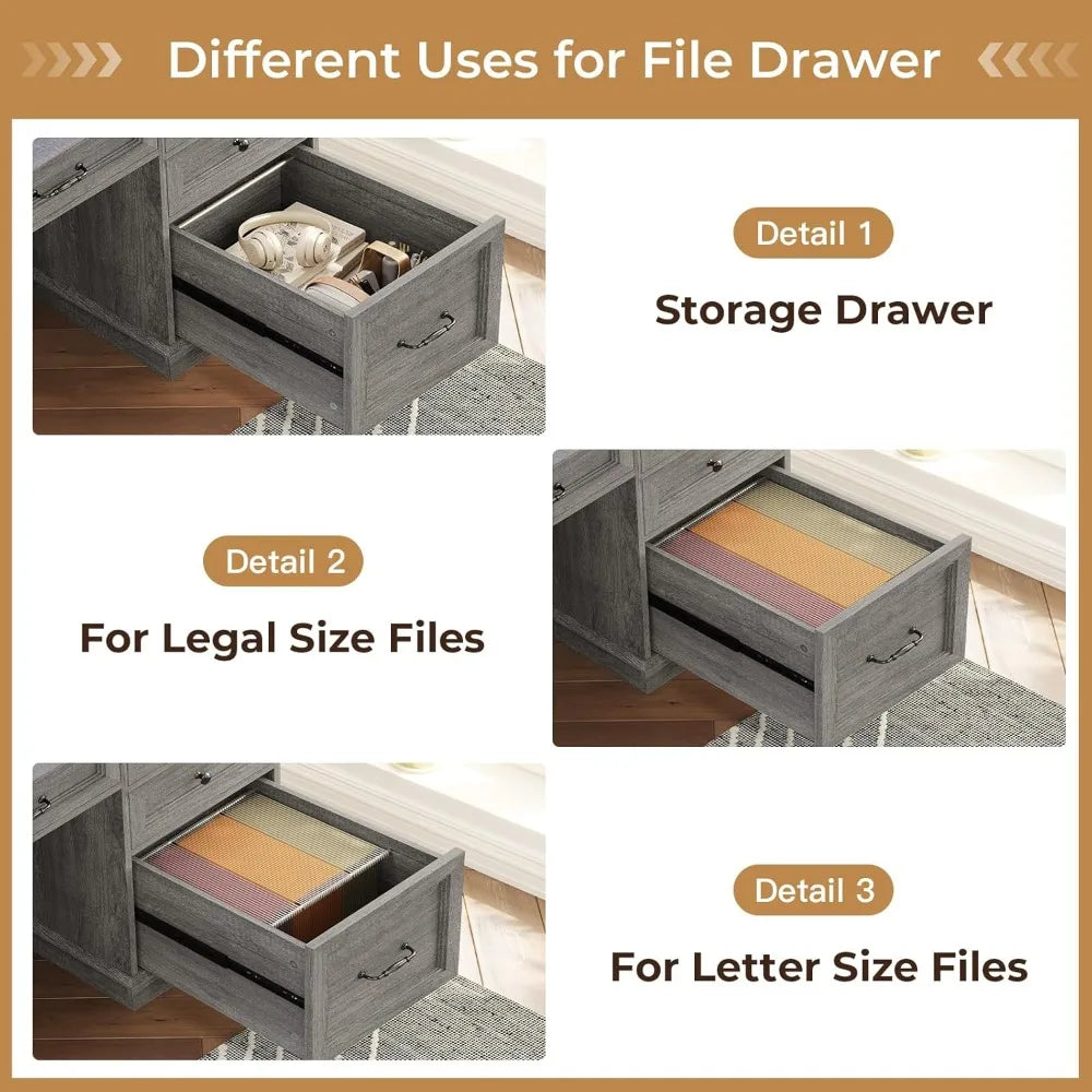 Farmhouse Executive Desk with Charging Station and LED Lights