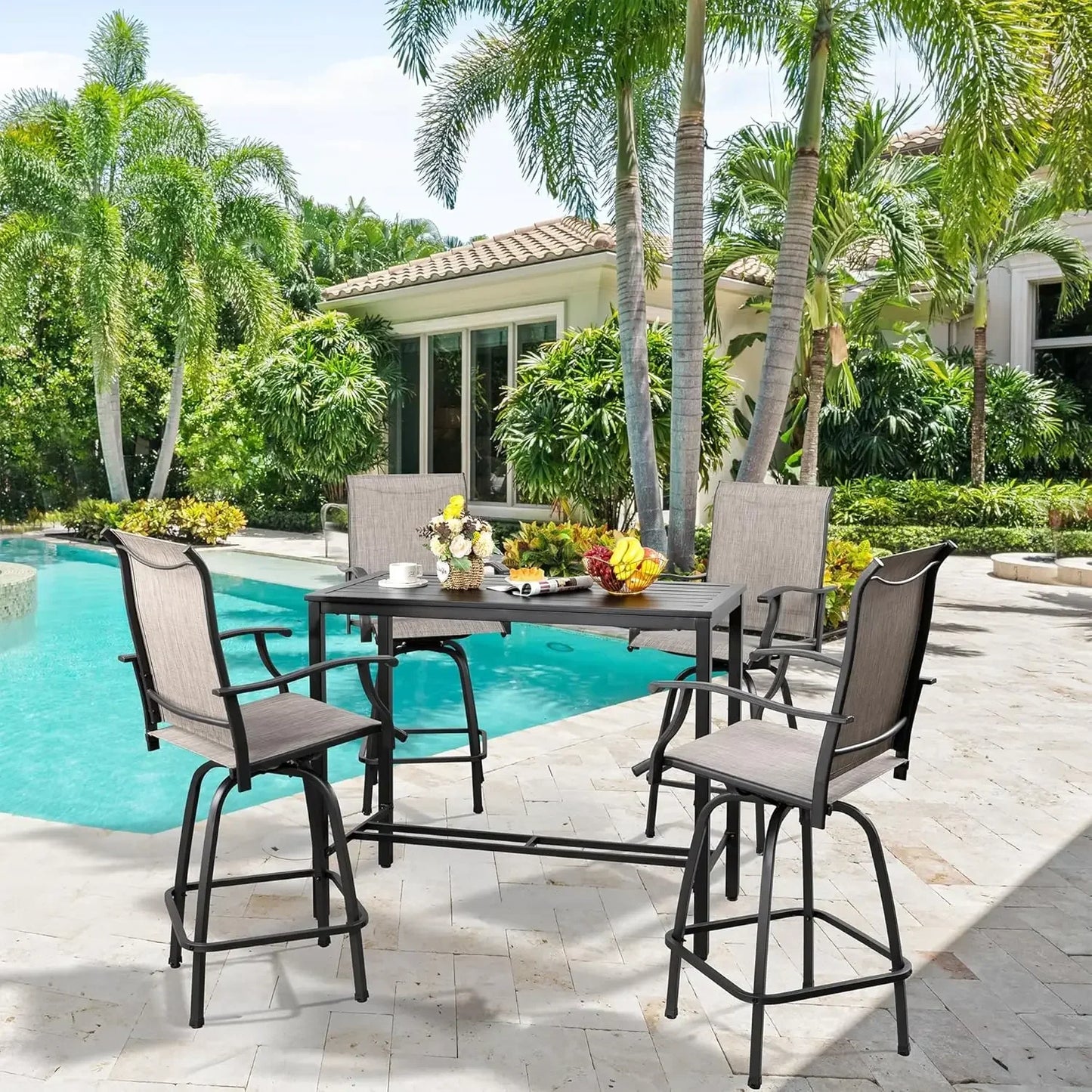 5 Piece Patio Swivel Bar Set Outdoor High Top Bistro Set for Garden