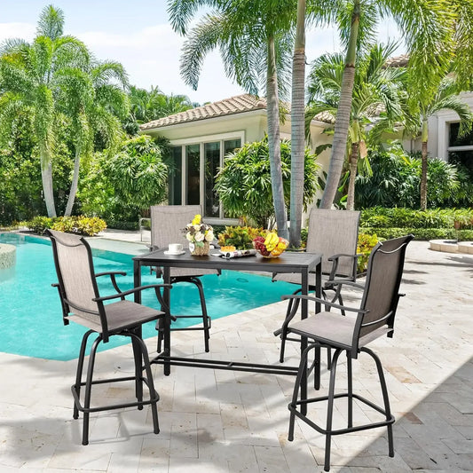 5 Piece Patio Swivel Bar Set Outdoor High Top Bistro Set for Garden