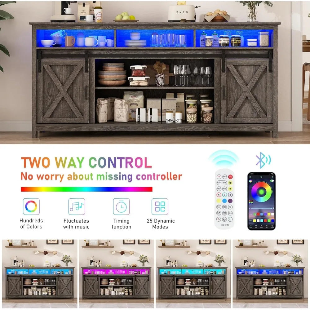 70 Inch LED Farmhouse TV Stand for 80 Inch TVs Storage Cabinets