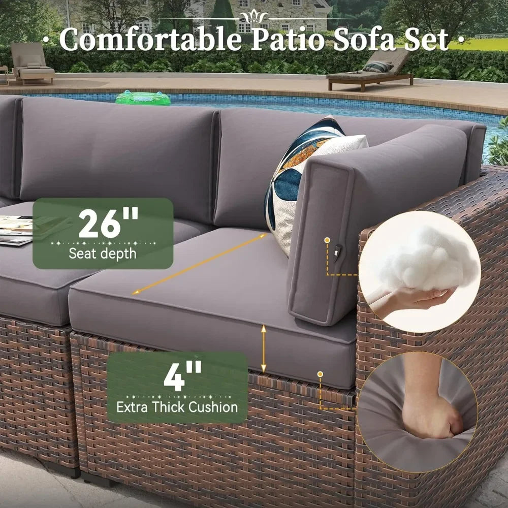 8-Piece Wicker Rattan Patio Furniture Set with Fire Pit Table and Cushions