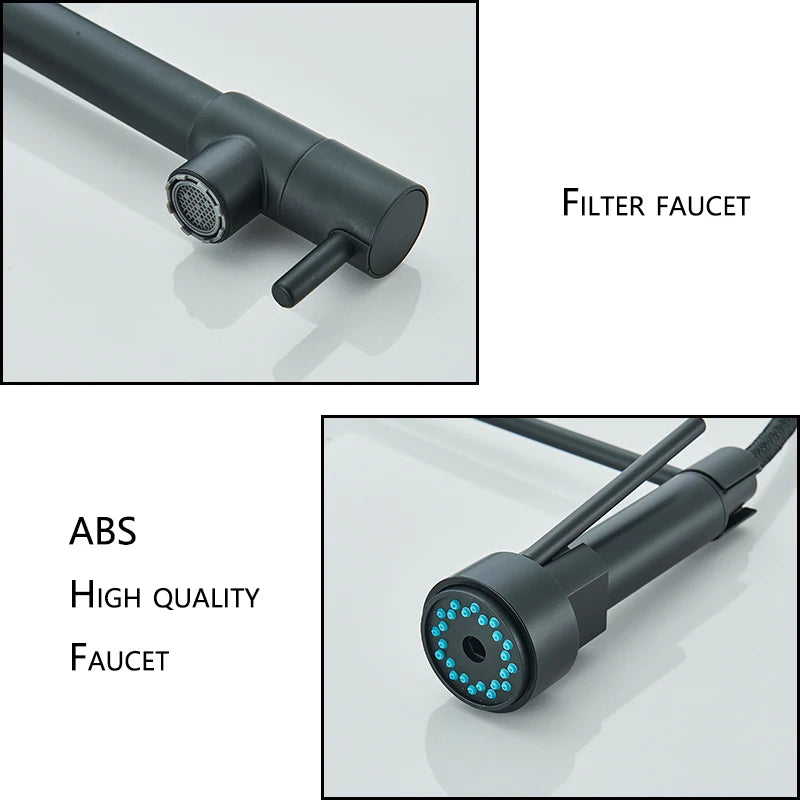 Black Kitchen Sink Faucet Pull Down Hot Cold Water Mixer 360 Rotation