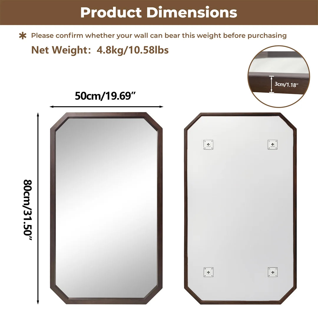 Modern Decorative Wall Mirror Black Walnut Wood Frame Hanging Decor