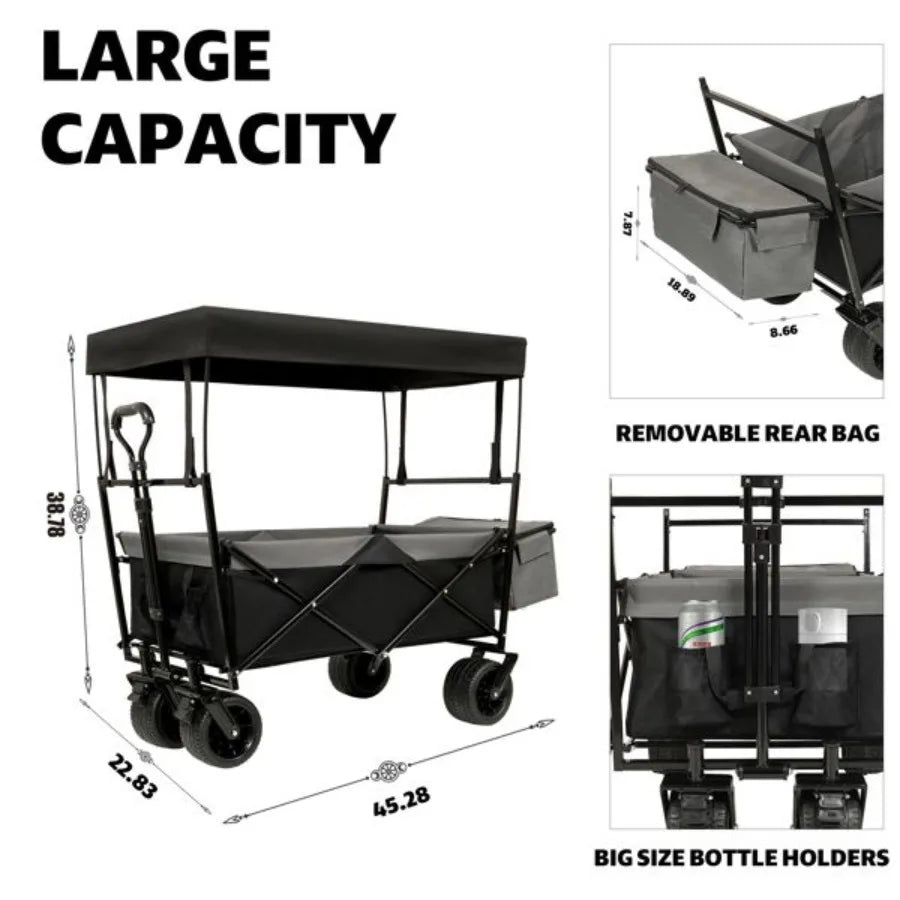 480Lbs Collapsible Wagon with Canopy All Terrain Wheels Lightweight
