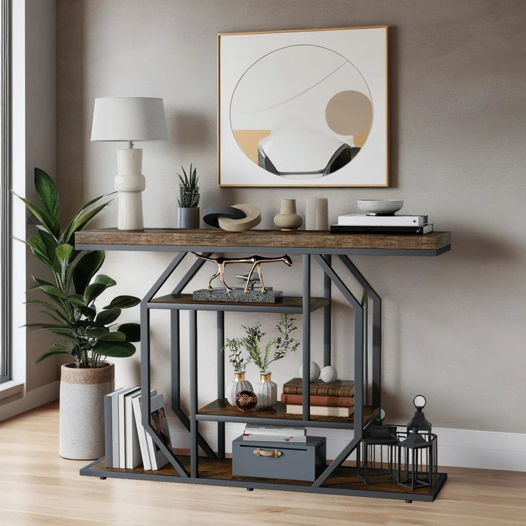 120cm Industrial Console Table 4-Tier Metal Shelves Entryway Storage
