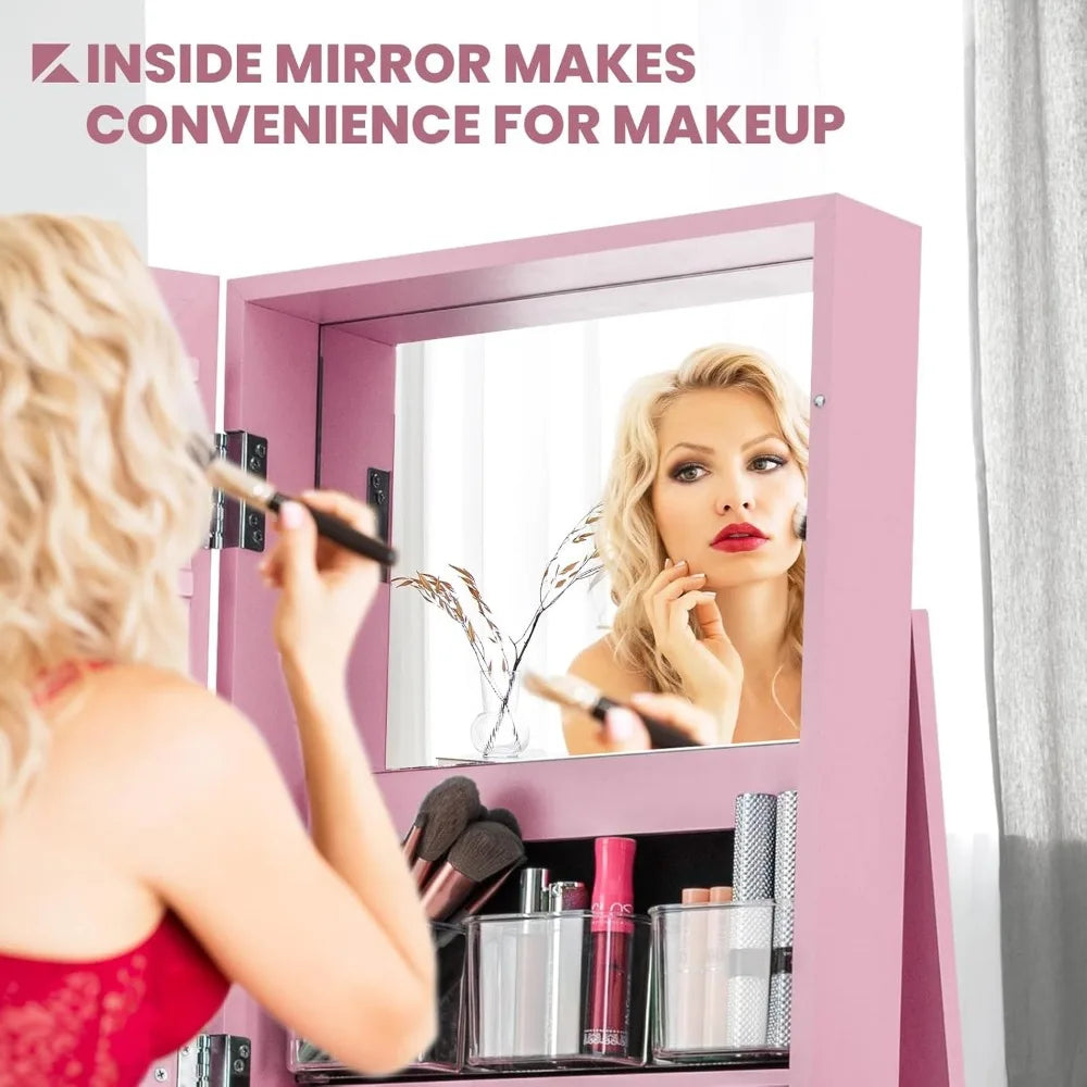 360° Swivel Jewelry Armoire Full Length Mirror Lockable Cabinet Organizer