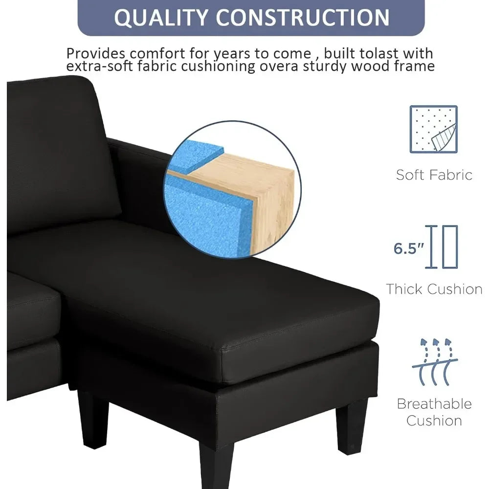 Ljustra Convertible Sectional Sofa Couch Faux Leather 3 Seater L Shaped