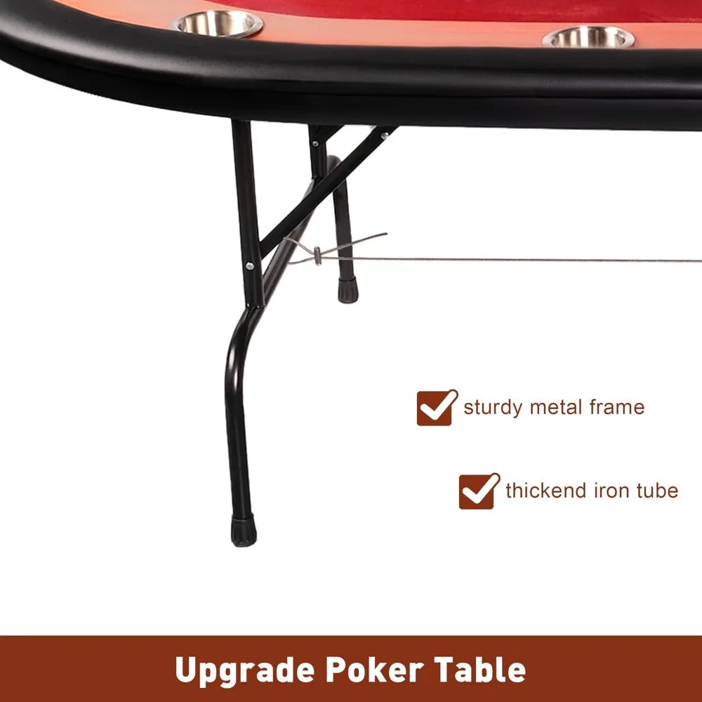 Portable 10 Player Foldable Poker Table with Cup Holders for Casino Fun