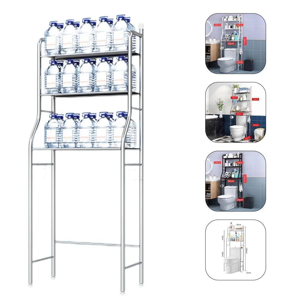 Ljustra Over Toilet Storage Metal Organizer Rack Bathroom Shelf Towel Hooks