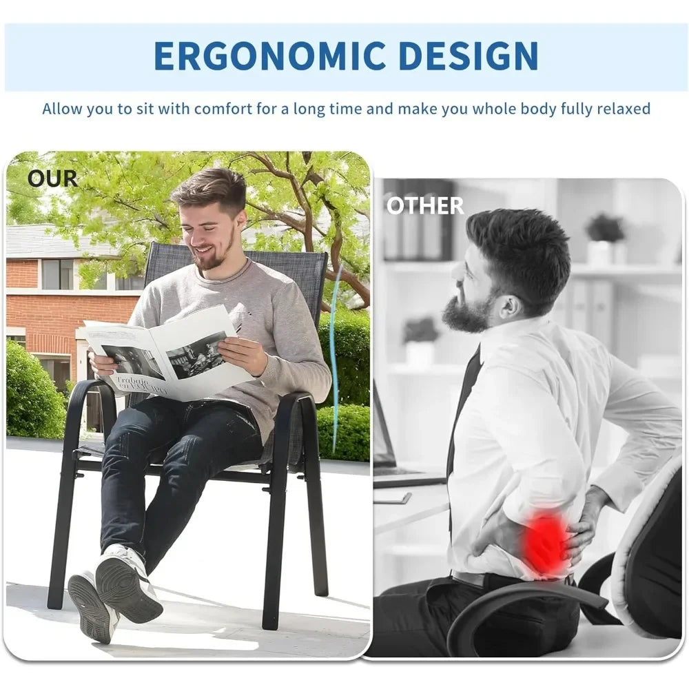 Textilene Patio Chairs Set of 4 Weather Resistant Stackable Lightweight