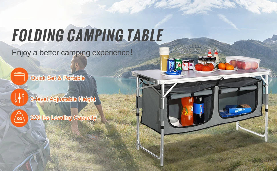 Ljustra Folding Camping Kitchen Table Quick Setup Outdoor Picnic BBQ