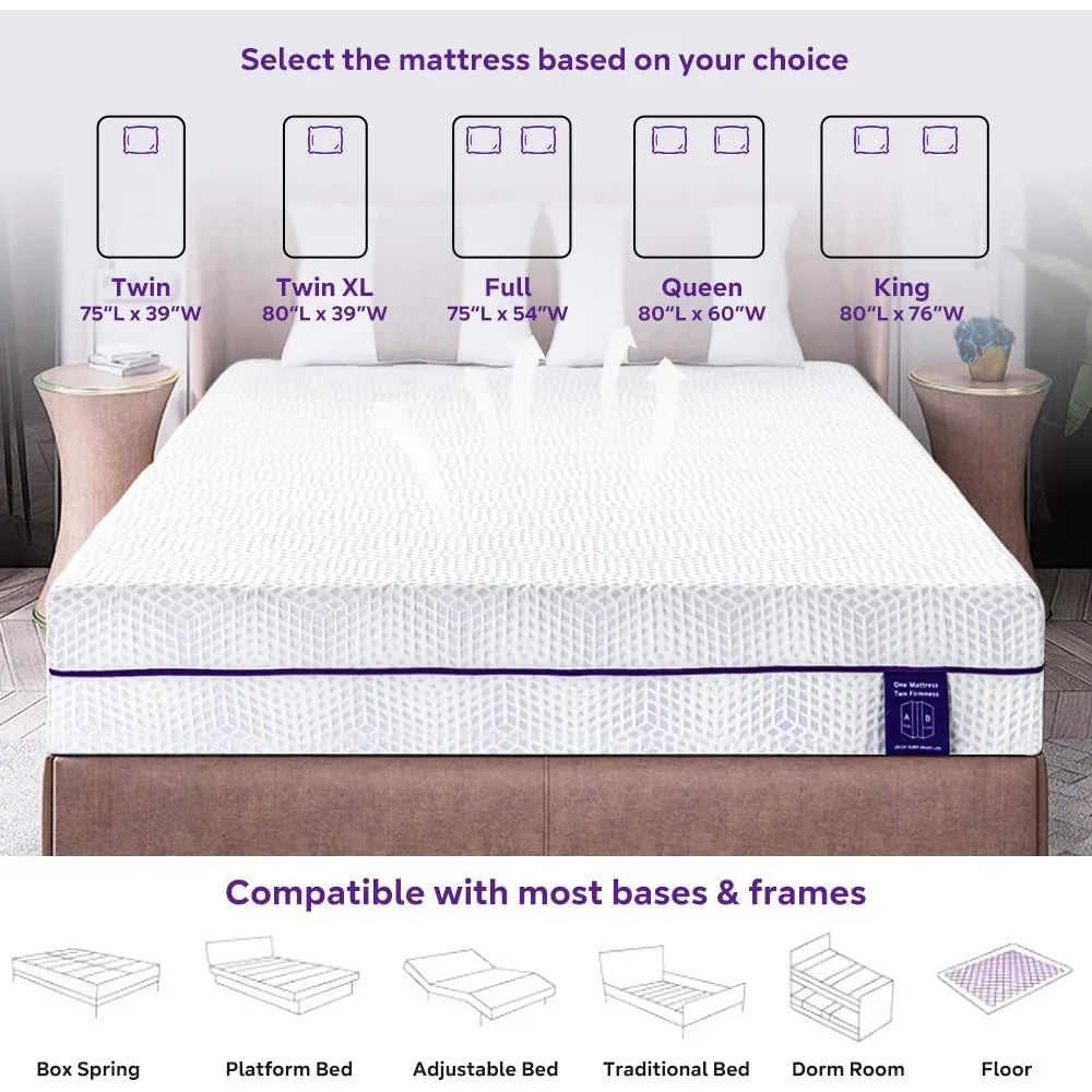 Ljustra 8 Inch Queen Lavender Flippable Gel Memory Foam Mattress