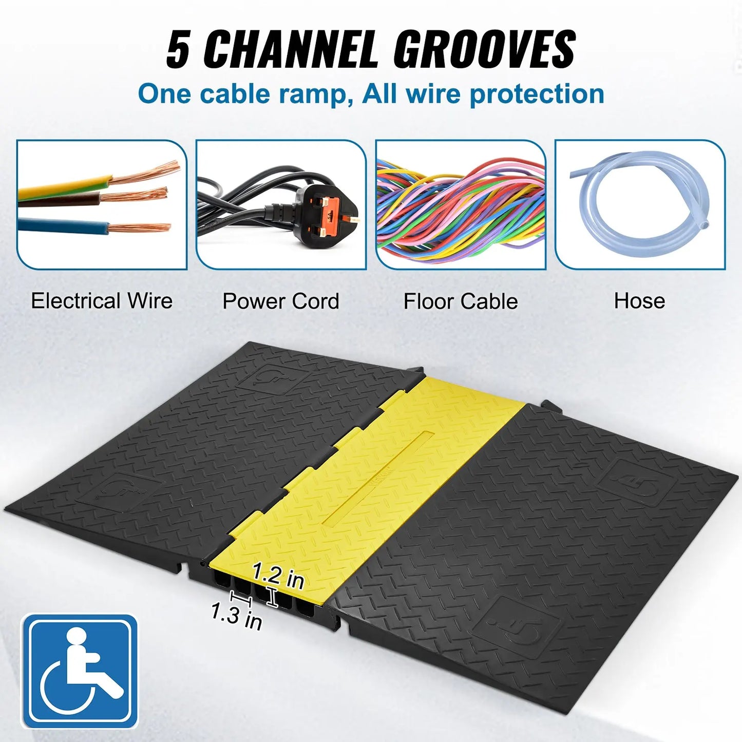 5Channel Cable Protector Ramp 22000lbs Load ADA Compliant Wire Cover