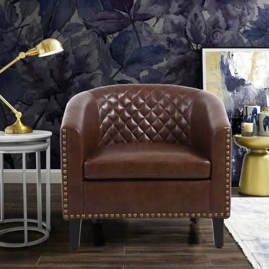 Barrel Accent Chairs Soft Padded Armrests Solid Wood Legs Living Room