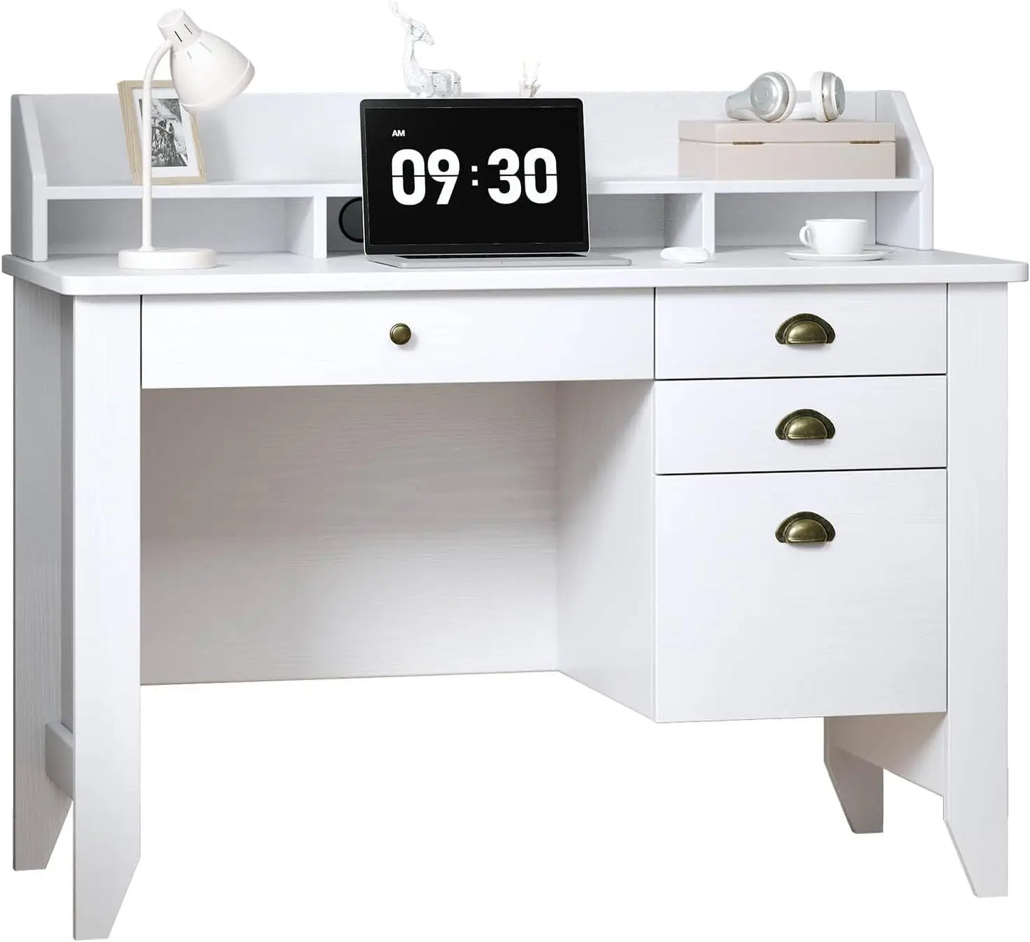 Ljustra Wooden Desk with Drawers and Monitor Stand for Home Office