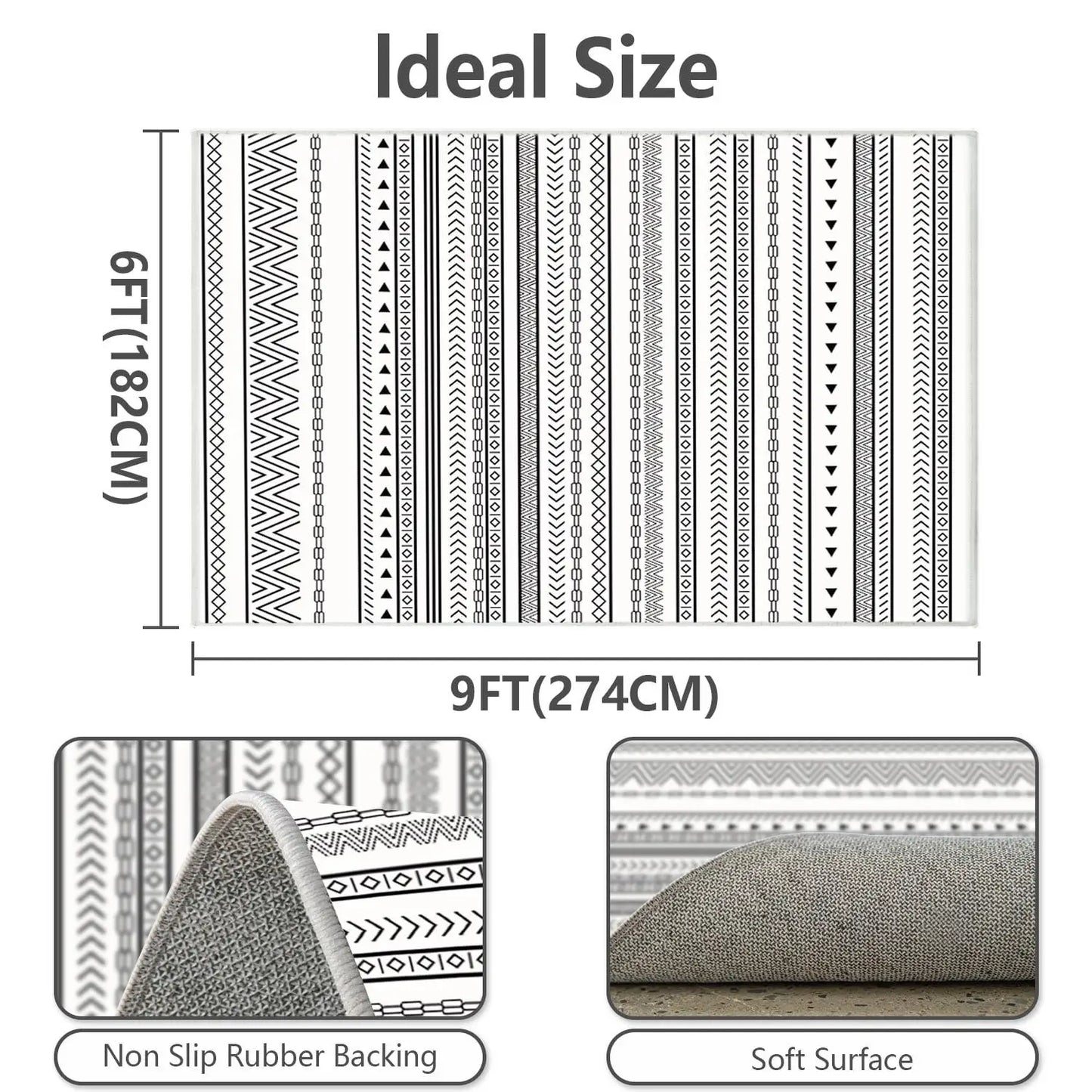 Grey Imitation Cashmere Area Rug 6x9 Feet Soft Non-Slip Washable Carpet