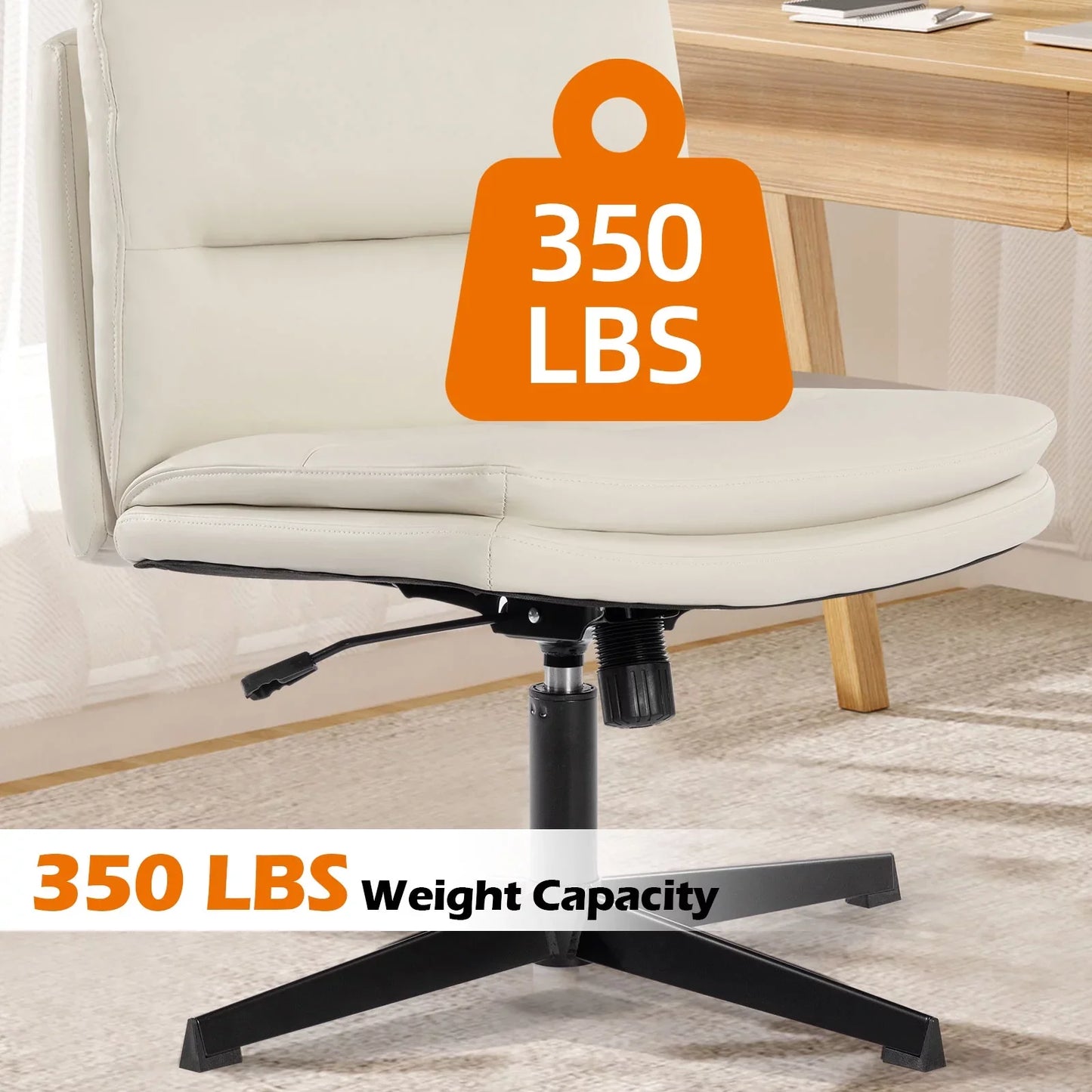 Ljustra PU Leather Armless Desk Chair Wide Padded Ergonomic Rocking Chair