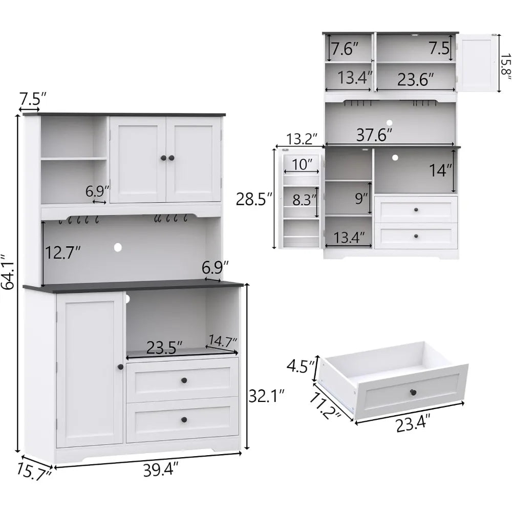 Kitchen Pantry Storage Cabinet Freestanding Buffet with Wine Glass Holder