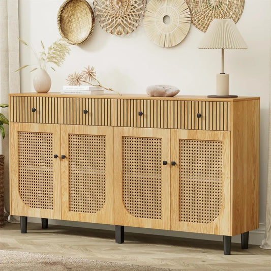Ljustra 63 Inch Sideboard Buffet Cabinet with Storage and Rattan Doors