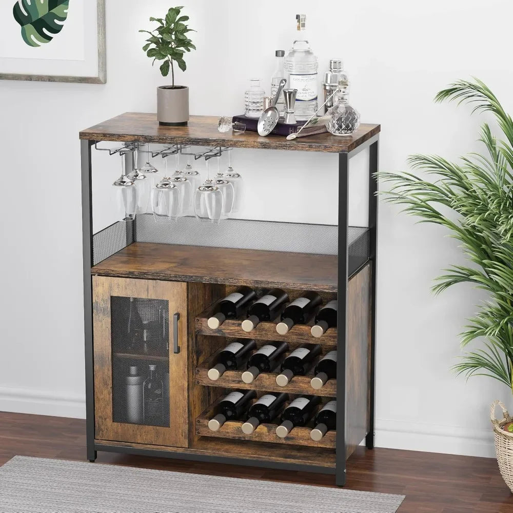 Wine Bar Cabinet with Detachable Wine Rack Glass Holder Sideboard Buffet