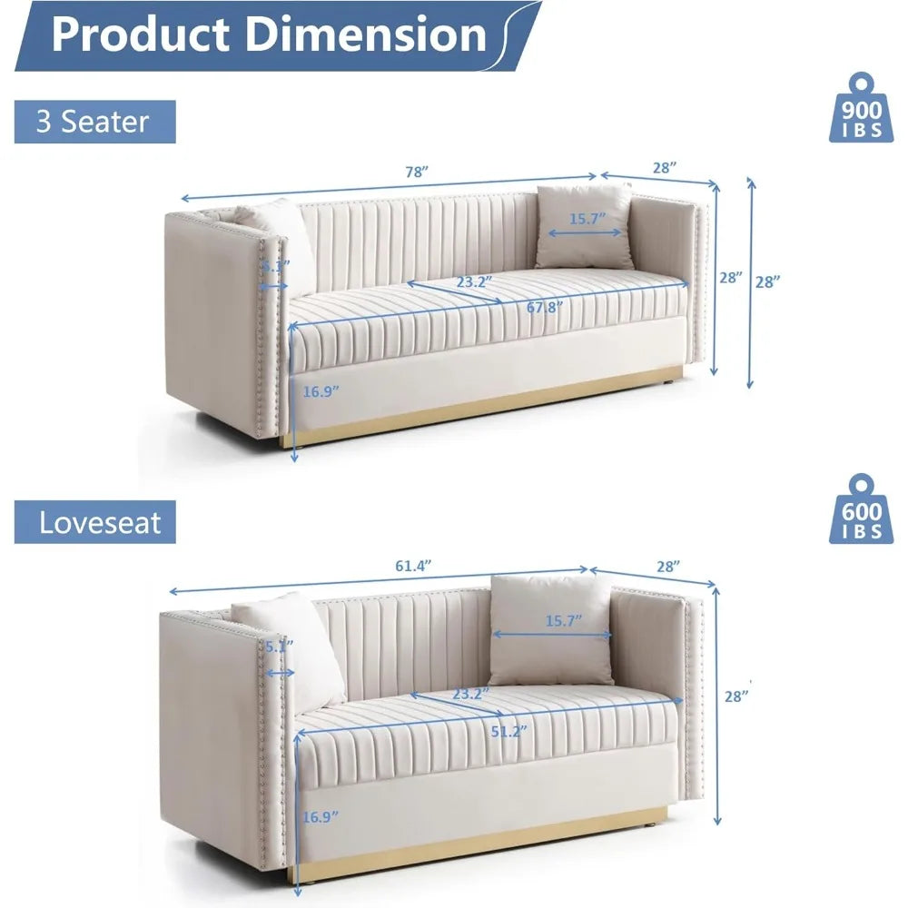 Luxury Velvet Sofa Set U-Shaped with Gold Legs and 4 Pillows