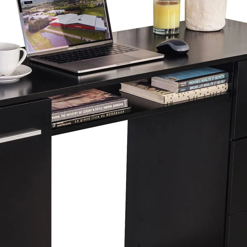 Computer Desk with Drawers and Storage Shelf Modern Home Office Workstation