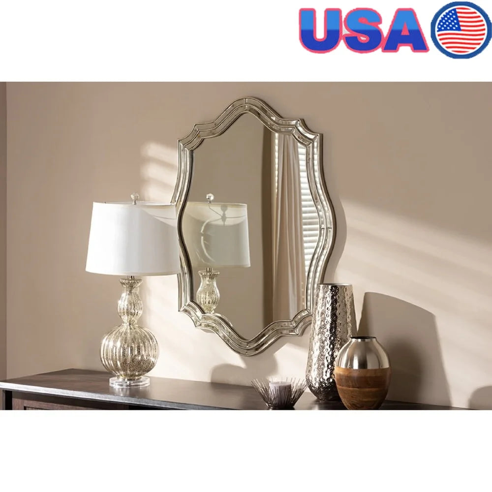 Antique Silver Finished Wall Mirror Rustic Double Metal Frame Decor