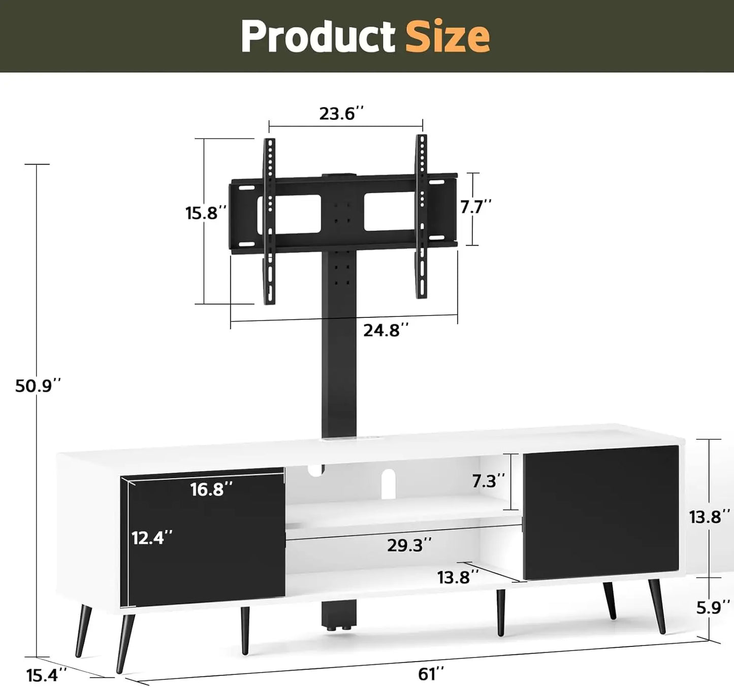 Modern Swivel TV Stand with Mount and LED Light for 70 Inch TVs