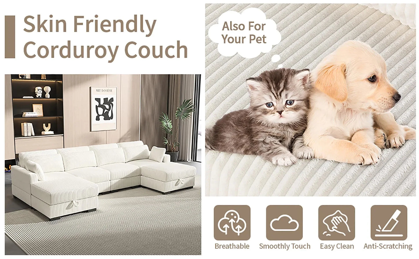 Corduroy Modular Sectional Sofa Modern Cloud Couch Living Room Furniture