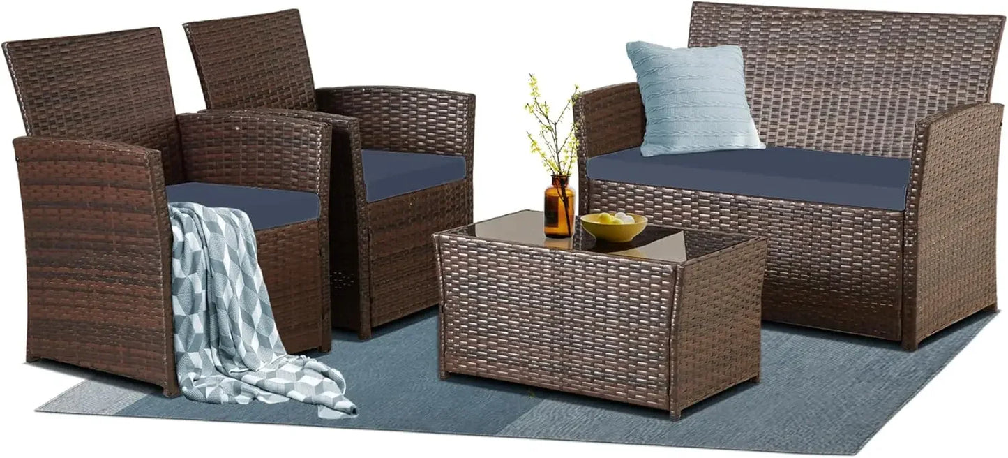 Ljustra 4-Piece Patio Furniture Set Wicker Rattan Sofa Coffee Table