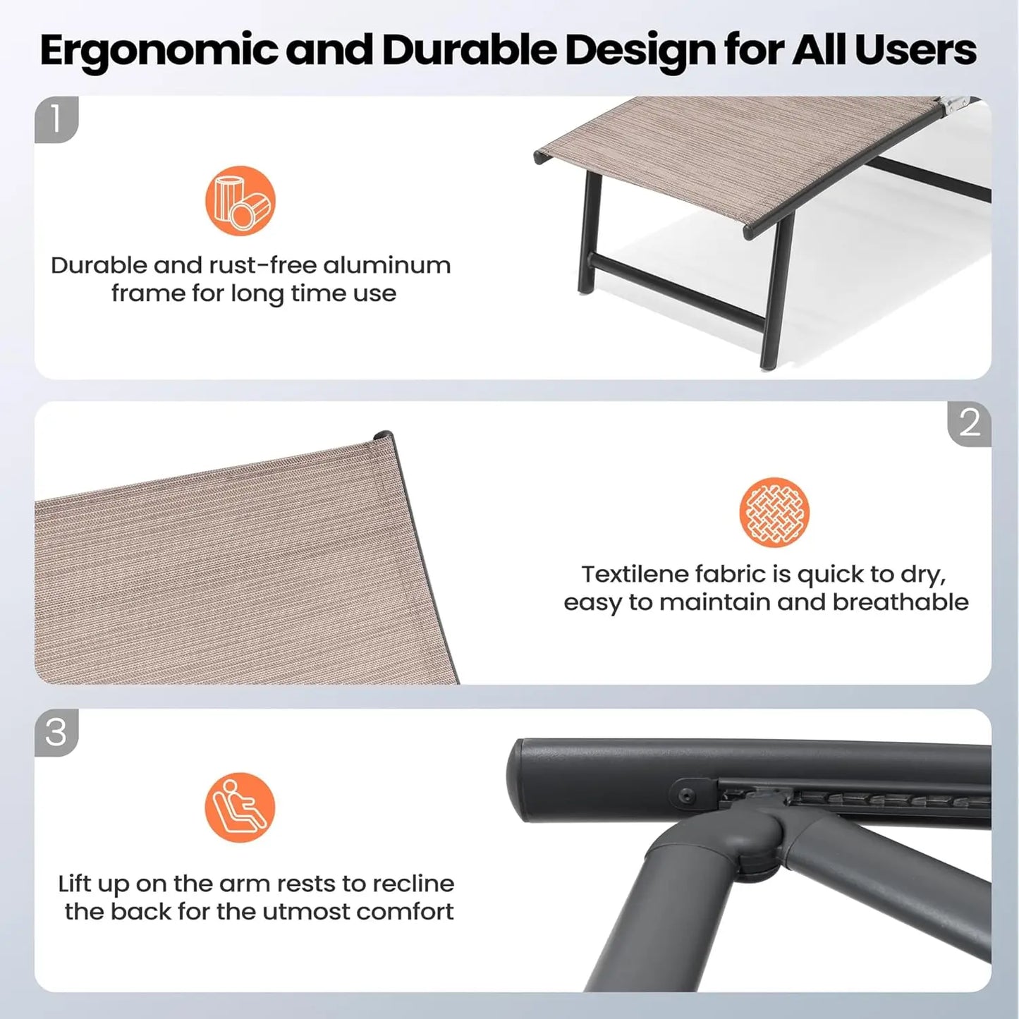 Outdoor Chaise Lounge Set of 2 Aluminum Pool Lounge Chairs Adjustable