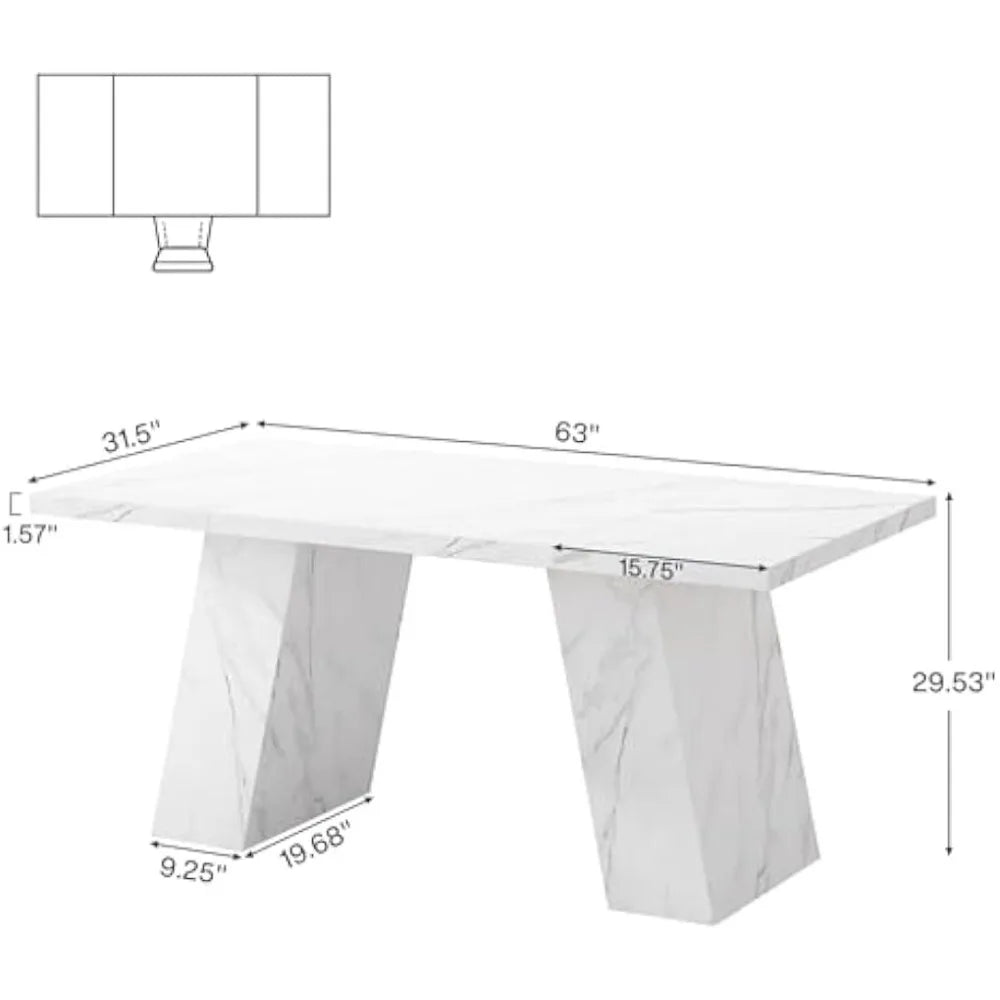 Modern Executive Desk 63 Inch Wooden Faux Marble Computer Workstation