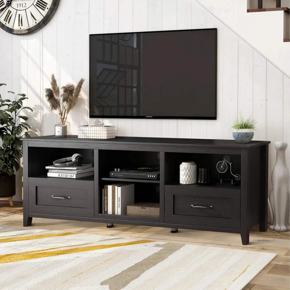 Modern Black TV Stand for TVs up to 80 inches Large Entertainment Center