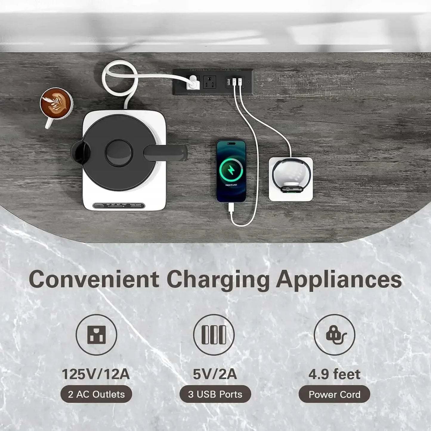 Bar Table Cabinet with Power Outlet LED Mini Bar 4-Tier Storage