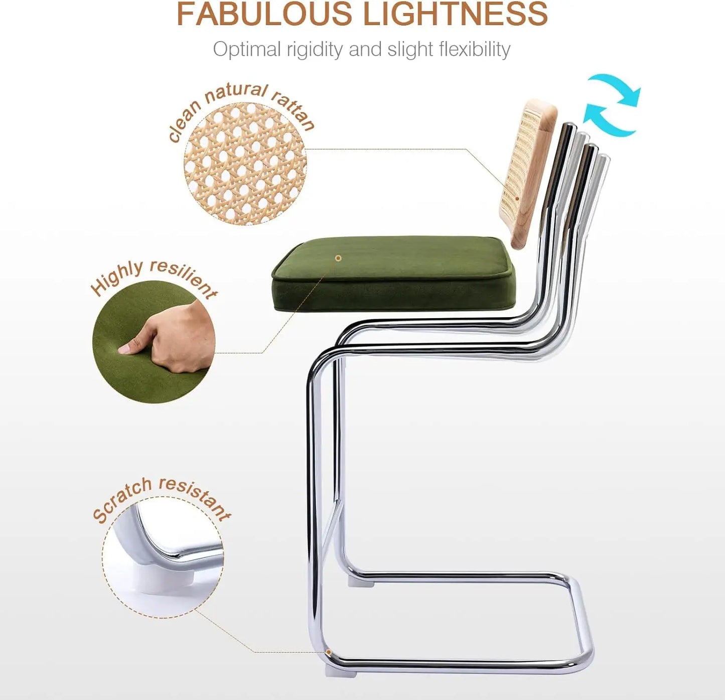 Natural Rattan Bar Stools Set of 2 Modern Boho Velvet Counter Chairs