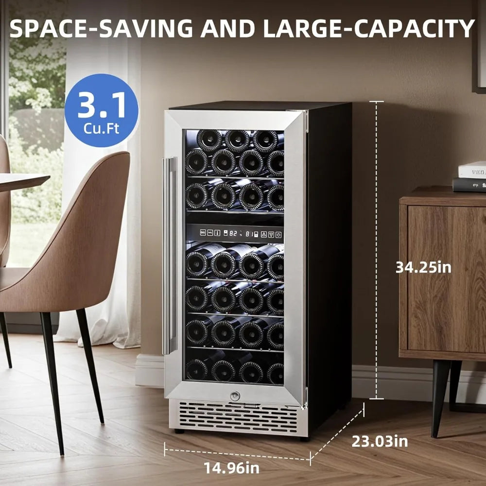 15 Inch Wine Cooler Refrigerator 27 Bottles Dual Zone Freestanding Cooler