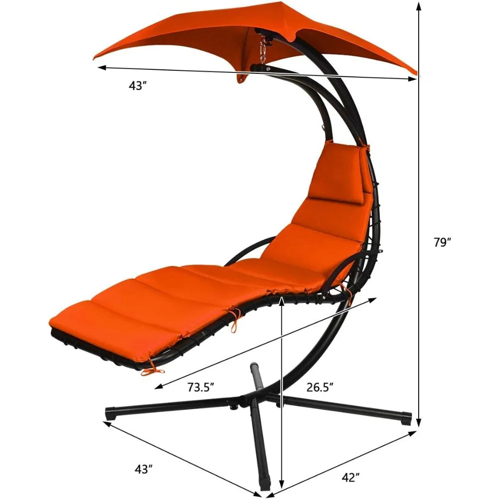 Hanging Chaise Lounger Chair Arc Stand Canopy Cushion Outdoor Swing