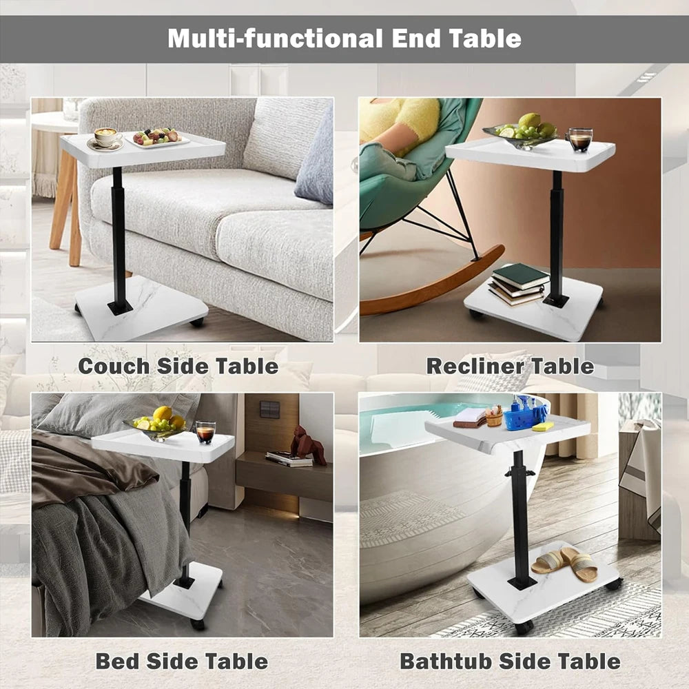 Adjustable Rolling Cart Overbed Bedside Table Laptop Desk Side Tray Table
