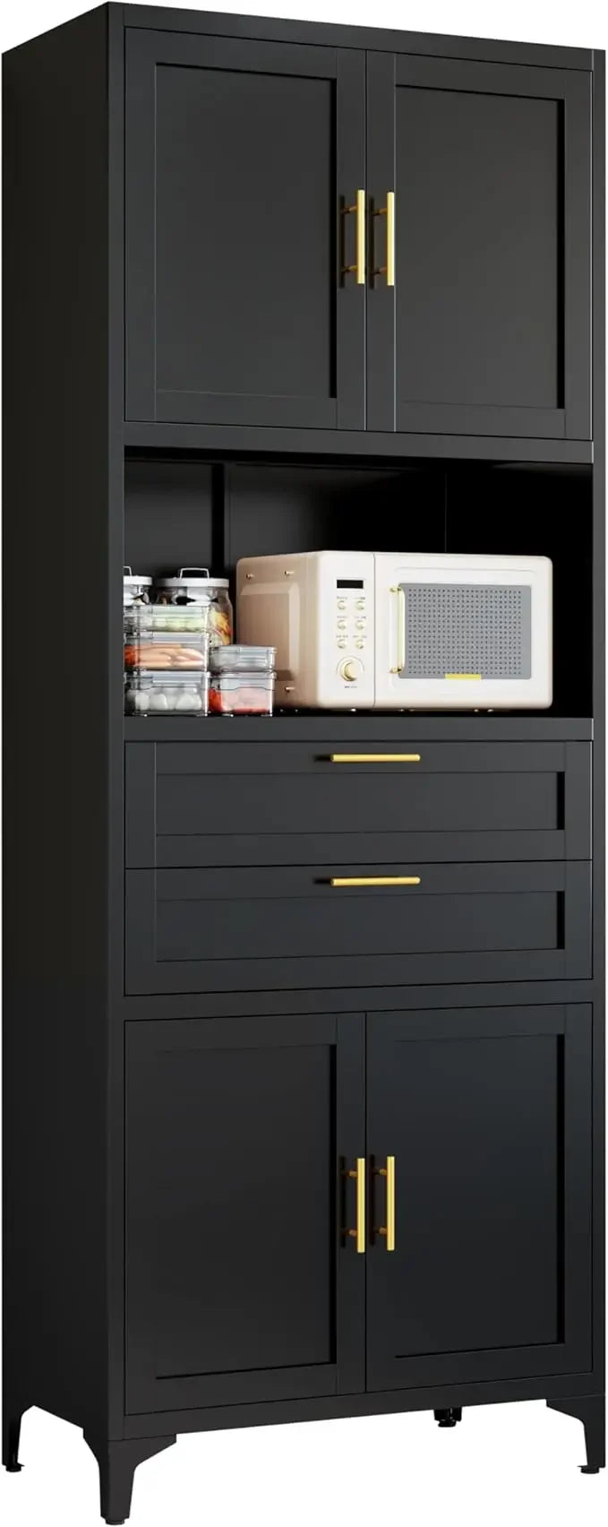 75 Inch Tall Metal Pantry Cabinet with Adjustable Shelves and Drawers