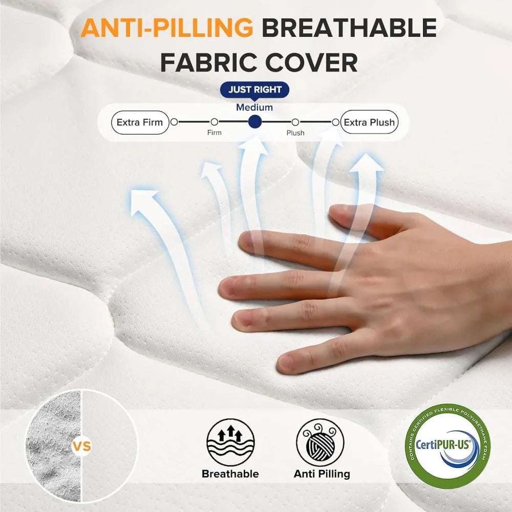 Full Size 10 Inch Hybrid Mattress Medium Firm Pocketed Springs Bamboo Foam