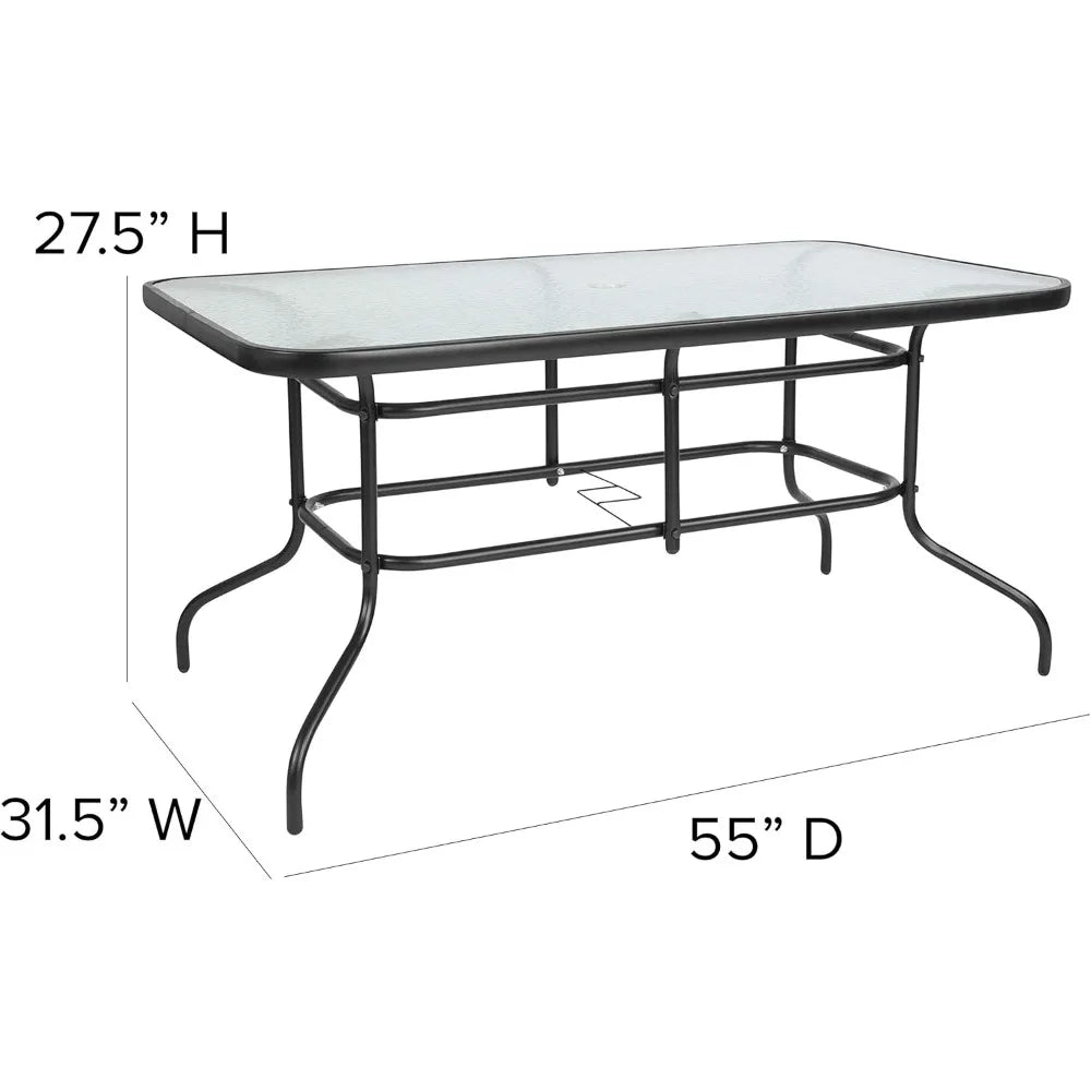 7-Piece Glass Patio Dining Set with Rectangular Table and Slat Back Chairs